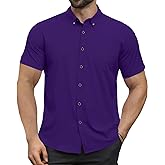 MOHEZ Mens Dress Shirt Short Sleeve Solid Casual Button Down Shirts with Pocket for Summer Business Wedding