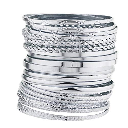 Lux Accessories Silver Tone Multi Textured Smooth Aztec Bangle Set
