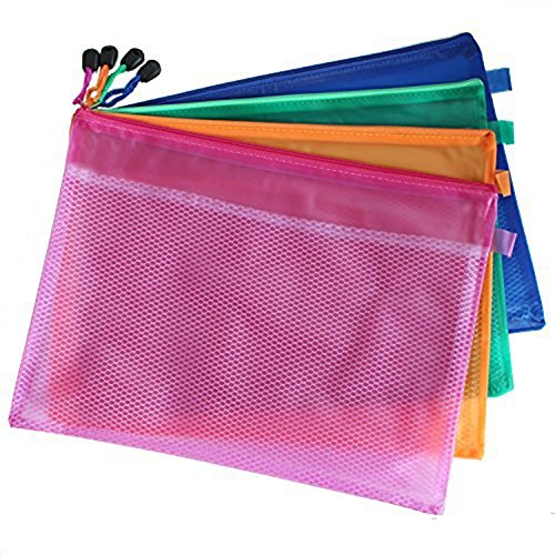 HugeStore 6 Pcs Waterproof Mesh Document Bag Zip File Bag Stationery File Storage Holders with Zipper Lock A4