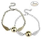 Golden Snitch Angel Wings Golden Bronze Pearl Bracelet 2Pcs