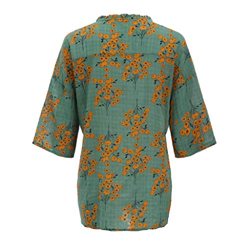 YEZIJIN Women Plus Size Print Pocket Bandage Casual Linen O-Neck Blouse T-Shirt Tops Blouse Tee Under 10 Dollars Green