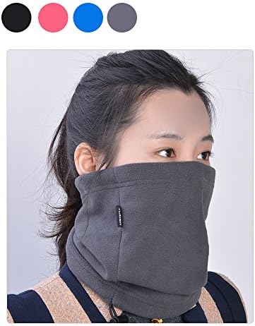 Tuban Polyester Polar Fleece Thermal Ski Wear Snowboarding Neck Gaiter Neck Warmer Face Protector Mask Beanie Scarf Hood （2 pieces） (Grey)