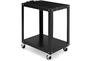 Av Cart 2-Tier Media Cart with Power Strip, Metal Rolling Carts with Wheels, 2 Shelves, Easy to Assemble, 150 Lbs Capacity, M