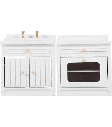Odoria Maison de Poupée Armoire de Cuisine: 1/12 Échelle Miniature Évier pour Restaurant - Mini Cuisson Meuble Moderne Bois Rose