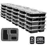 25 SZUAH Meal Prep Containers - 3 Compartments Food Prep Containers - Bento Lunch Boxes with Lids, FDA Approved & BPA Free, Stackable & Reusable, Dishwasher/Microwave/Freezer Safe,34 oz…