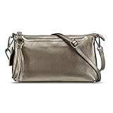 Lecxci Womens Real Leather Smartphone Crossbody Bag, Zipper Clutch Wallet Purse for Women Teen Girls (Silver Grey)