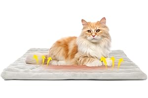 PETMARKET Self-Warming Cat Bed Pad, Self Heating Cat Mat Heated Dog Crate Pad, Extra Warm Thermal Pet Pad Blanket for Indoor with Soft Corduroy Velvet Cover Non-Slip Bottom Washable(S, White, 24'' x 18'')
