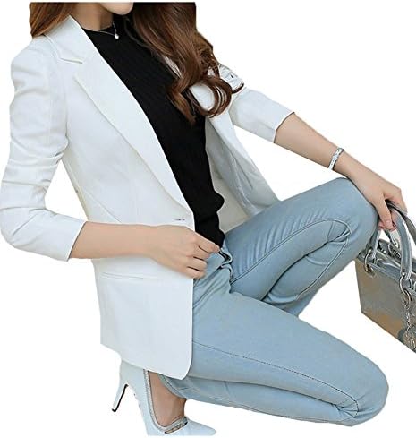 MIKTY Casual Work Office Blazer One Button Jacket for Women and Juniors #3 White S