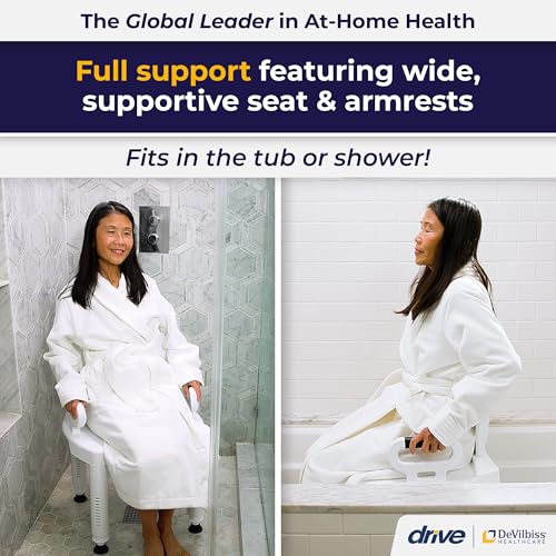 Drive Medical RTL12505 Handicap Bathroom Bench with Back and Arms, White