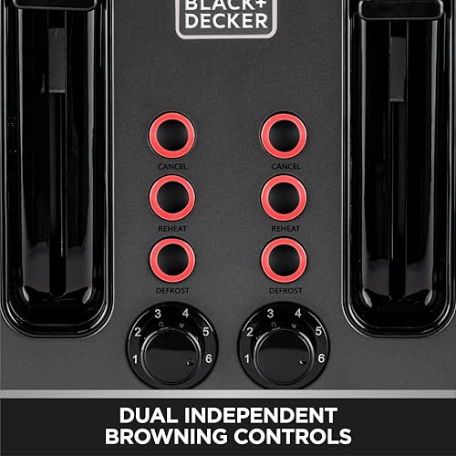BLACK+DECKER Premium 4 Slice Stainless Steel Toaster – 2300W Dual Sided Heating with 6 Level Independent Browning Control, Defrost & Reheat LED Buttons, 4-Slot Design, 36mm Wide Slots | SSET425-B5