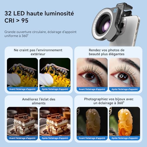 APEXEL HB100 Ultra Objectif Macro HD F1.05 45 Modes Lumière & Revêtement AF,Objectifs pour Téléphones Portables pour Smartphones iPhone, Samsung et Pixel