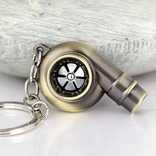 Ispeedytech 2Pcs Spinning Turbo Keychain,Make Whistle Sound,Auto Part Model Metal Keychain/Key Ring/Holder Set (Bronze Color)