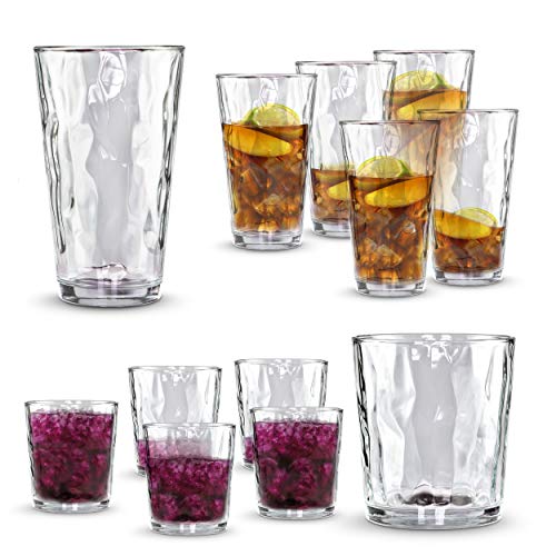 Clear Drinking Glass 12-pc Set - 6 Heavy Based Highball and 6 Double Old Fashioned Glassware for Whiskey, Scotch, Juice - Ideal for Dinner, Parties, and Special Events