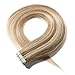 Hairro 18 Inch 50g Tape in Hair Extensions Highlight Human Hair Long Straight Hair Seamless Skin Weft Invisible Double Sided Tape 20pc/pack +10 Free Tape Bonds Golden Brown Mix Bleach Blonde
