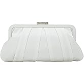 CHARMING TAILOR Classic Pleated Satin Clutch Bag Diamante Embellished Formal Handbag for Wedding/Prom/Black-Tie Events