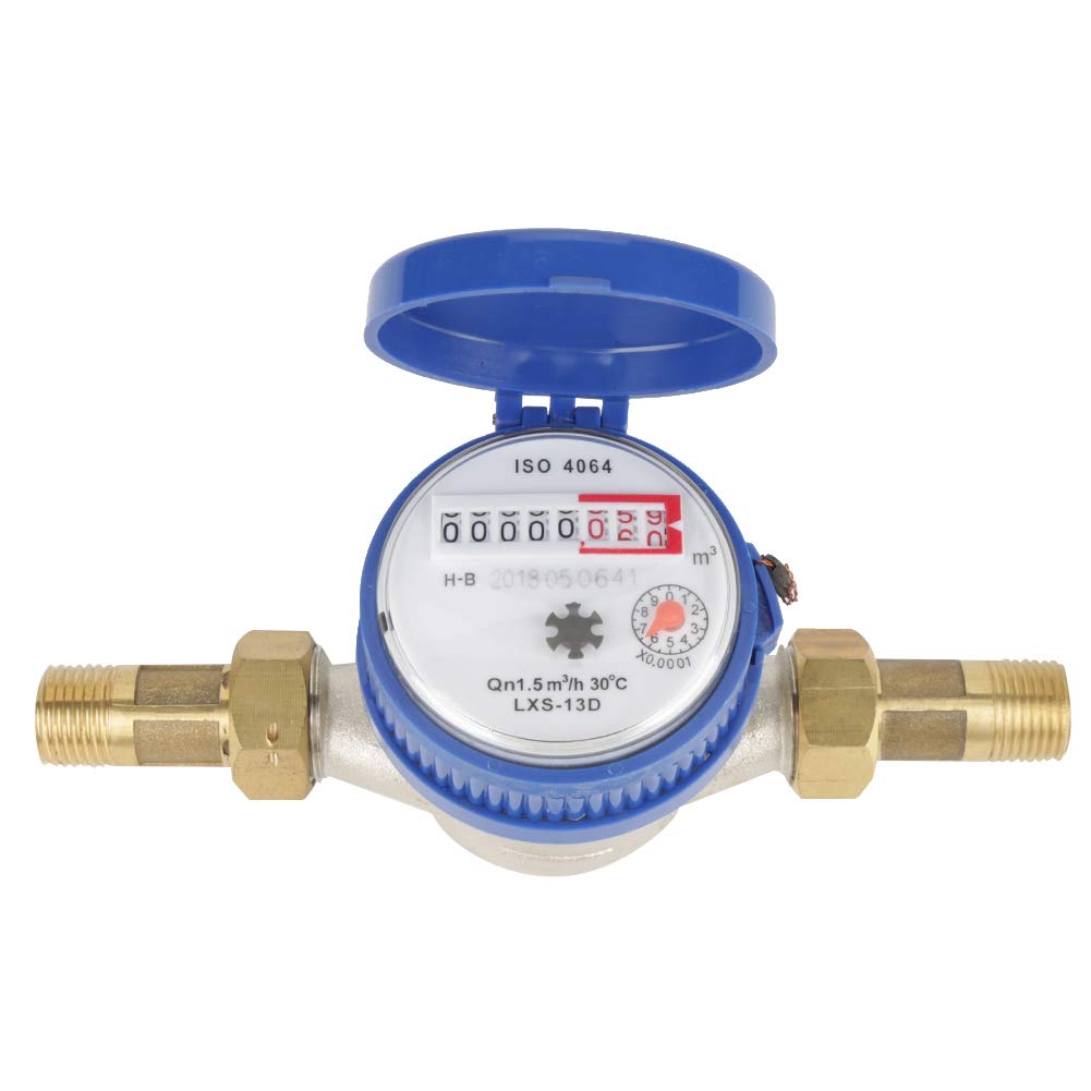 Cold Water Meter, 15mm 1/2 inch ABS Plastic Water Flow Measuring Meter, with Brass Fittings, for Garden Home Usage