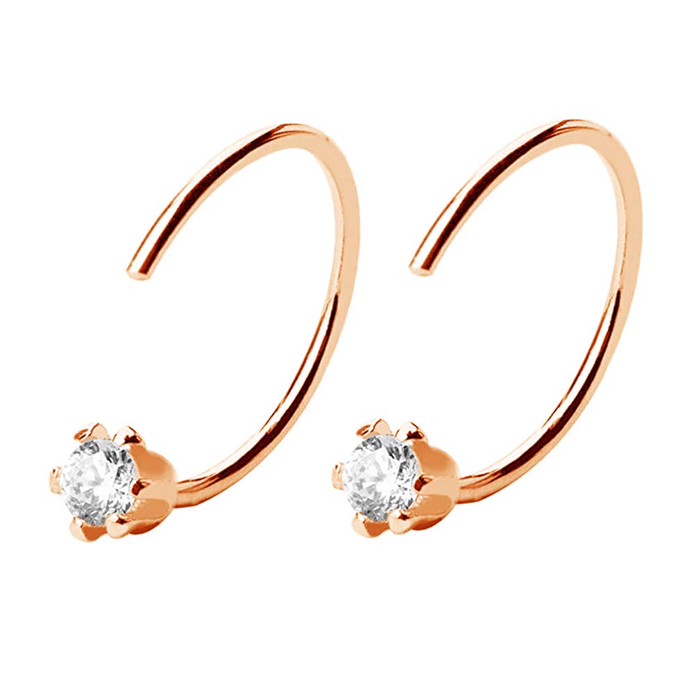 3mm CZ Small Huggie Hoop Earrings Sterling Silver Fashion Fake Diamond Half Cuff Cartilage 5 Prongs Stud Hoops Earring Piercing Nose Rings for Women Girls Sensitive Ears 12mm Unique Gifts (Rose Gold) — image 1