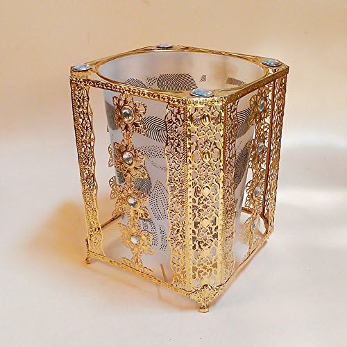 LUNANKA Flower Metal Frame Environmental Protection PVC Trash Can Recycling Garbage Can (Gold)