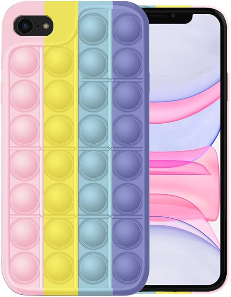 Fidget Toys Phone Case Compatible with iPhone SE 2020 Case Silicone Cute Cases for iPhone SE 2020 Shockproof Anti-Scratch Protective Case (Pink Purple, iPhone SE 2020)