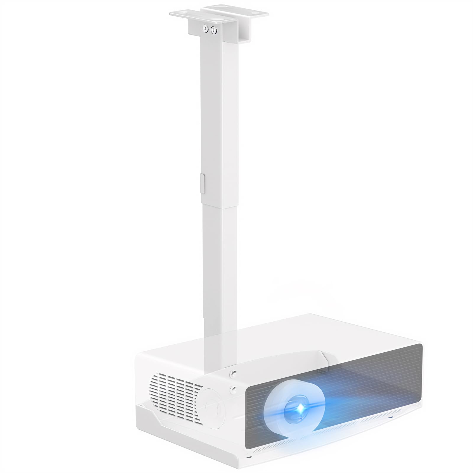 Photo 1 of Projector Ceiling Mount with Tray, Adjustable Height Universal Bracket with Concealed Cable Management, No Hole Installation, Holds up to 22 lbs – Ideal for Home Theater & Office (White)