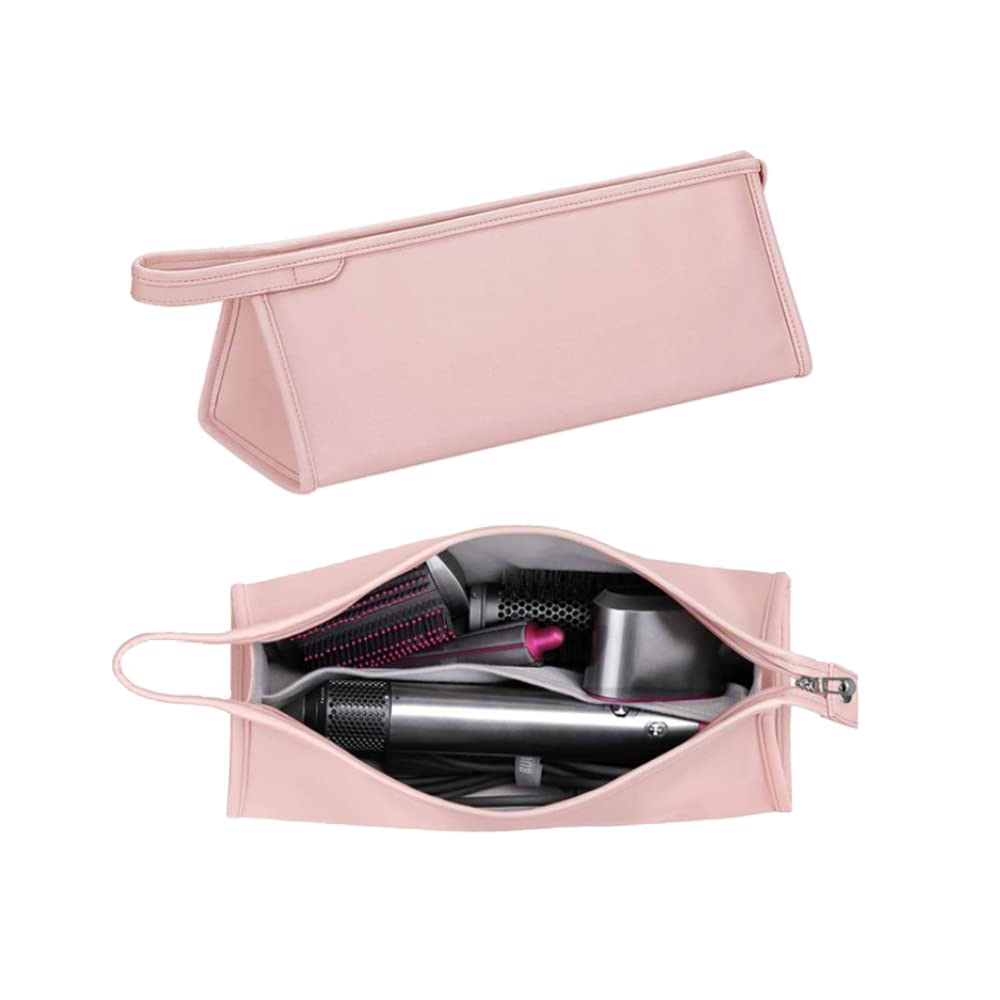 BoBostarky Portable Travel Case Storage Bag Compatible for Dyson Supersonic Hair Dryer and Dyson Airwrap Styler, PU Leather Protective Travel Carrying Case (Pink)