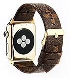 GOKE Brown Flower LV Printed Luxury PU Vegan Leather Watch Band Strap Compatible for 42mm Apple Watch Series 3 2 1 (Brown Flower 42mm)