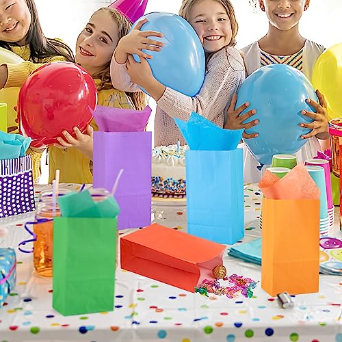JOHOUSE 58PCS Paper Gift Bags, Colorful Treat Bags Bulk Candy Color Goodie Bags for Kids Party Favor Bags for Birthdays Baby Showers Crafts Wedding 9 Colors