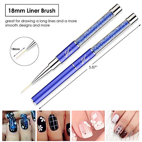 SXC 4pcs Nail Art Liner Brushes UV Gel Painting Drawing Acrylic Nail Brush Pen Set (18mm, 11mm, 9mm, 7mm) Metal Diamond Acrylic Handle