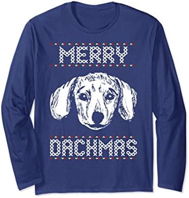 Unisex Merry Dachmas Dachshund Dog Ugly Christmas Sweater Tshirt Small Navy