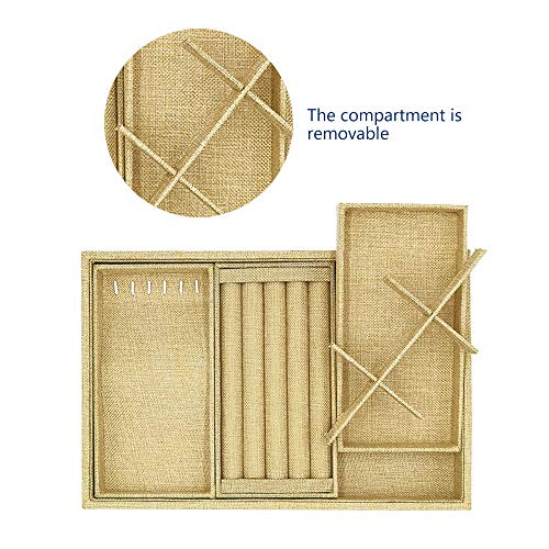 DesignSter Linen Jewelry Organizer Tray 4 in 1 Drawer Insert Trays/Dresser Removable Stackable