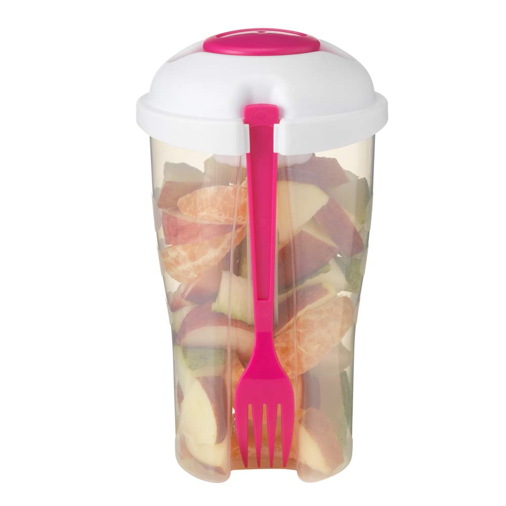 eBuyGB 900 ml Salad to Go Lunch Box Container With matching Fork and Separate Dressing Pot, Pack of 1 (Fuchsia)