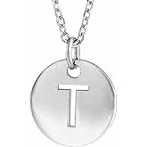 Sonia Jewels Solid 14k White Gold Alphabet Initial Letter T Charm Pendant Chain Necklace Adjustable 16" to 18" (10mm)