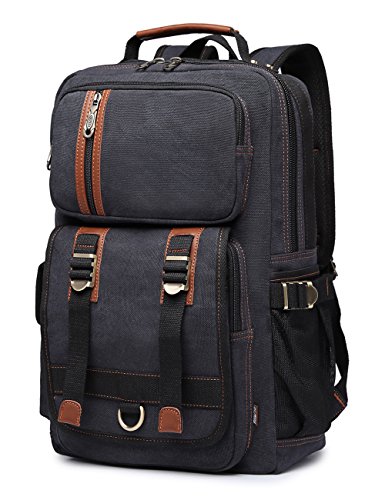 BEFAiR Canvas Backpack Vintage College Daypack Mens Laptop Backpack School Bookbag for Women Black