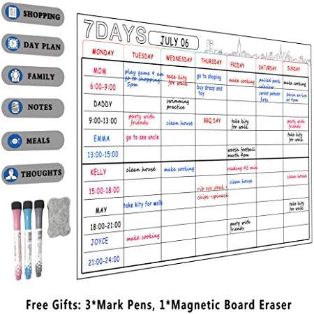 Magnetic Dry Erase Calendar Set | 16x12'' Whiteboard 3 Markers & Eraser | Monthly Planner Organizer A3 White Board for Refrigerator Fridge Kitchen Home (Multicolored)