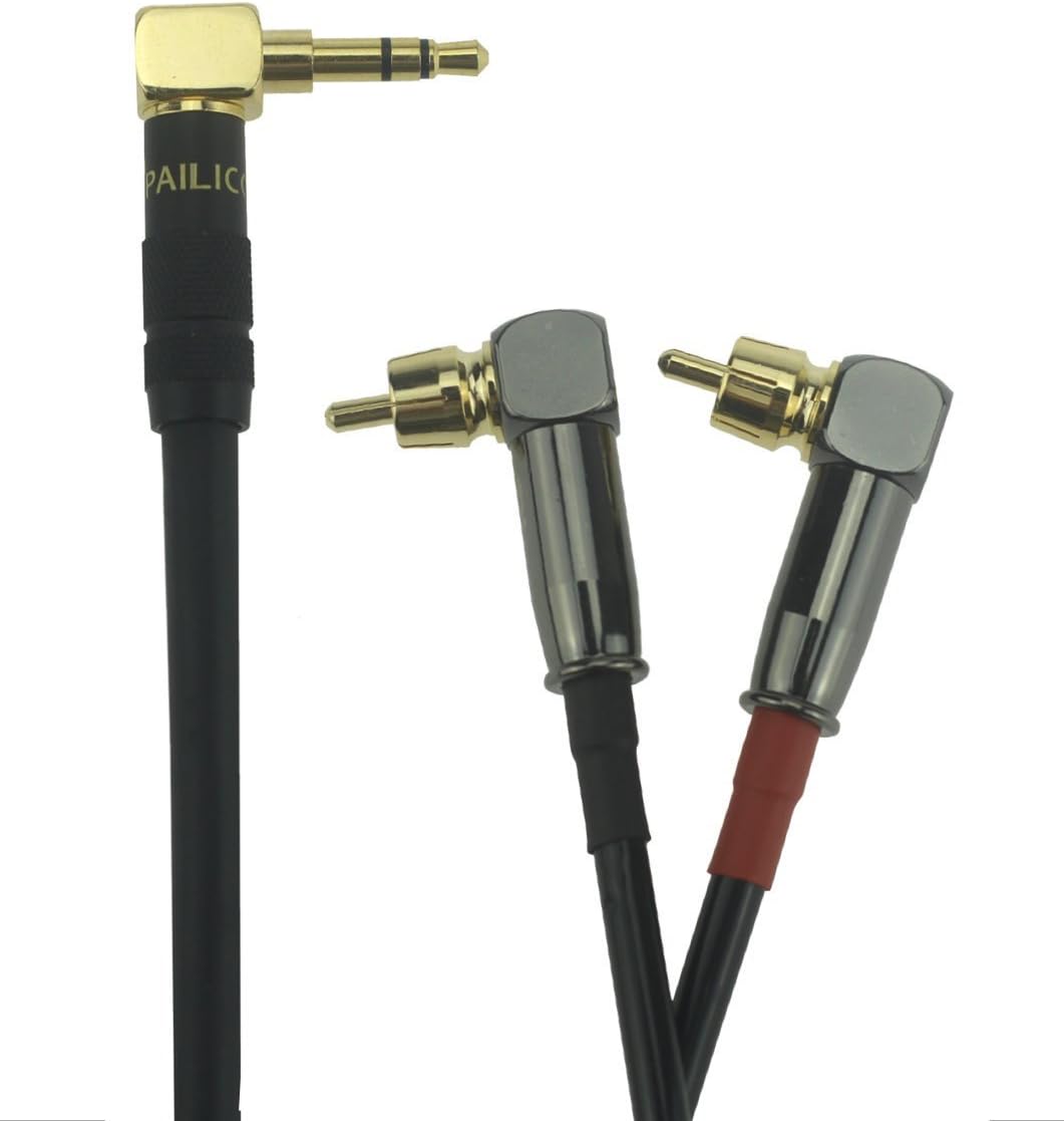 [Wv-l35rcackite-1.5] Hi End Stereo Audio Cable Riht Angle 1/8" 3.5mm Male to Dual Male Right Angle RCA Adapter Cable for iPhone, iPod, Smartphone, Tablet and Mp3 Player (4.9ft (1.5m))