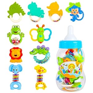 CELETOY 10 Pcs Baby Rattle Set, Baby Rattles and Teethers, Infant Teether Rattle Toys, Babies Grab Shaker and Spin…