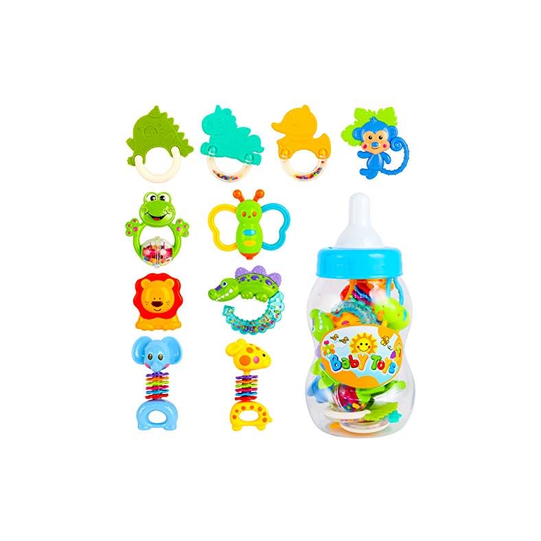 CELETOY 10 Pcs Baby Rattle Set, Baby Rattles and Teethers, Infant Teether Rattle Toys, Babies Grab Shaker and Spin…