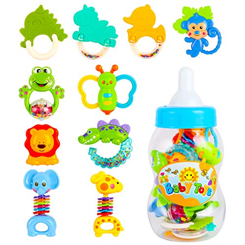 CELETOY 10 Pcs Baby Rattle Set, Baby Rattles and Teethers, Infant Teether Rattle Toys, Babies Grab Shaker and Spin…