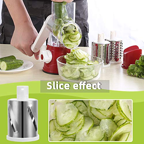 Manual Rotary Cheese Grater, Round Mandoline Slicer with Strong Suction Base, Vegetable Slicer Nuts Grinder Cheese Shredder