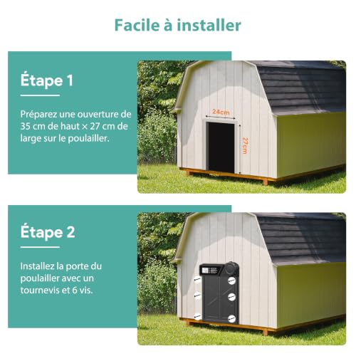 Porte Poulailler Automatique Grande à Piles en Aluminium | Minuterie, Fonction Anti-pincement, Écran LCD Étanche, Pour Poules, Canards
