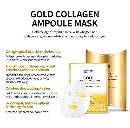 Snp Gold Collagen Ampoule Anti Aging Korean Face Sheet Mask Plumps Tightens Using Real 24k Gold For All Skin Types 10 Sheets Pricepulse