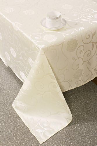 Lustre Weave Flowery Medium Weight Fabric Tablecloth (60"x84", cream)