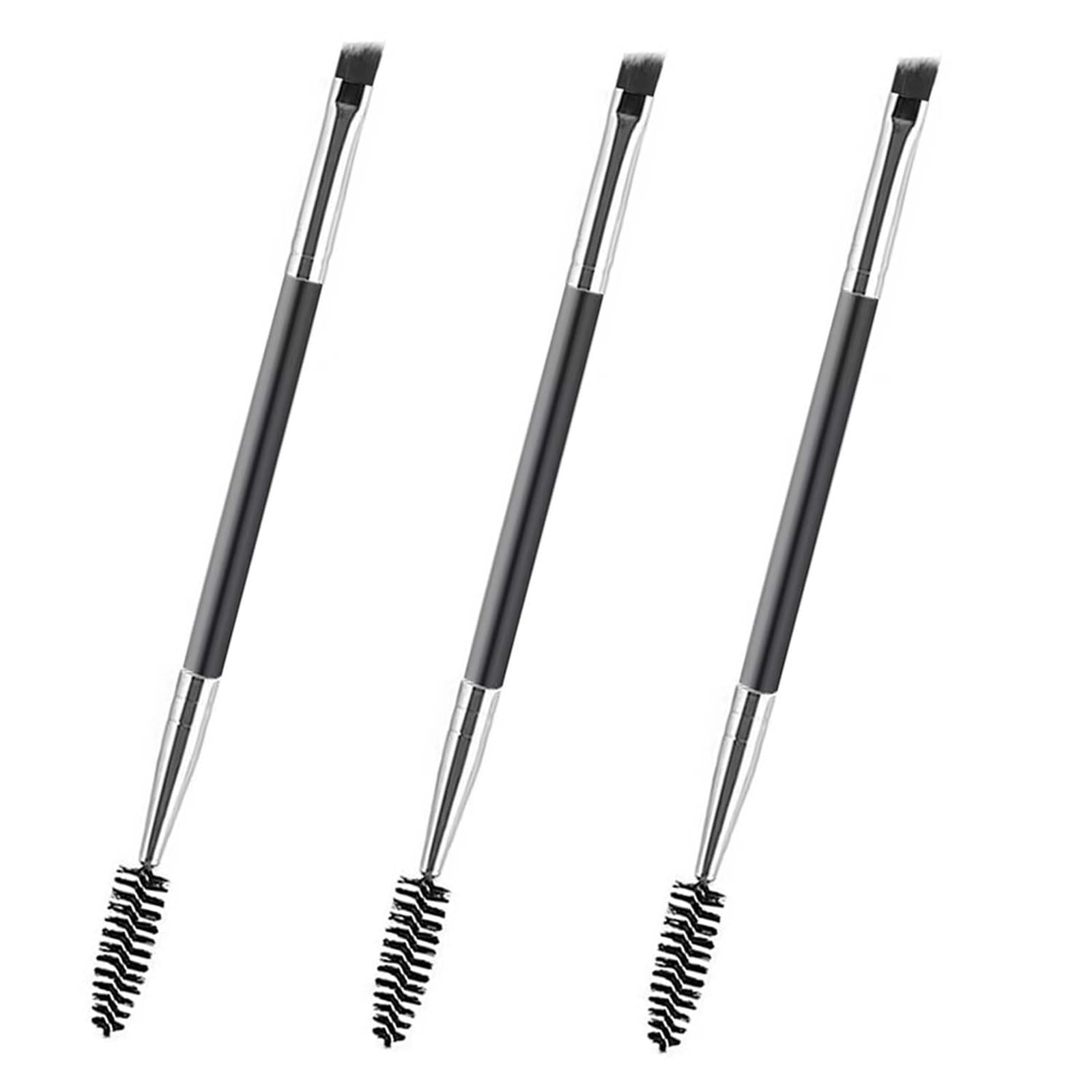 3-Piece Duo Brow & Lash Brush Set - 2-in-1 Angled Eyebrow Tool with Mini Precision Tip, Professional Makeup Brush for Shadow Blending, Tinting, Styling - Vegan Cruelty-Free