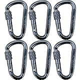 CARAPEAK 30kN Heavy Duty Screwgate Locking Snag-Free 6 Pack Set D Shape Carabiner, Strong Steel Clip for Gym, Hammock, Hunting Black