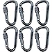 CARAPEAK 30kN Heavy Duty Screwgate Locking Snag-Free 6 Pack Set D Shape Carabiner, Strong Steel Clip for Gym, Hammock, Hunting Black