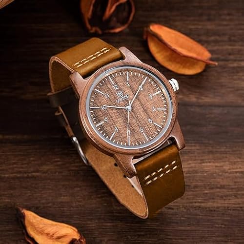 MUJUZE Wooden Watch for Men, Wood Watch Mens Natural Handmade 40mm