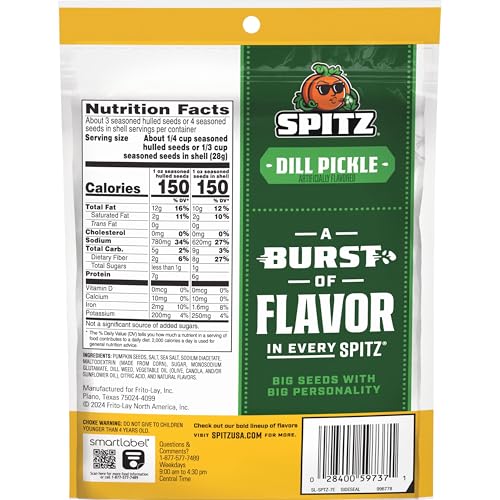 SPITZ PUMPKIN SEEDS, DILL PICKLE, 4 OZ SNACK BAG