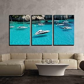 3 Piece Canvas Wall Art - Sailing - Modern Home Art Stretched and Framed Ready to Hang - 16"x24"x3 Panels
