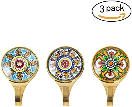 Flower Decorative Solid Wall Hooks(Set of 3) - Metal Hooks with Glass Design of Psychedelic Flowers - Easy Installation &amp; Screws Included - Heavy Things No Problem