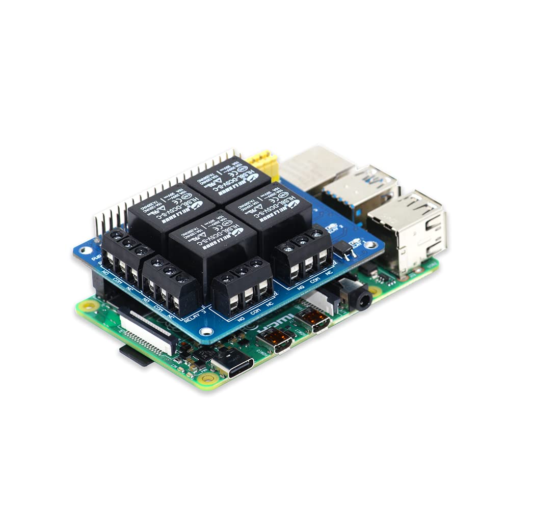 PiRelay Power Relay Module for Raspberry Pi, 4 Channel Relay Shield for Raspberry Pi, Relay HAT Expansion Relay Board for Raspberry Pi 4B/3B+/3B/2B/B+/A+